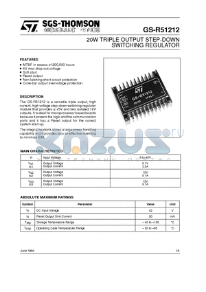 GS-R51212 datasheet - 20W TRIPLE OUTPUT STEP-DOWN SWITCHING REGULATOR