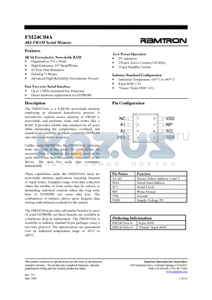 FM24C04A-G datasheet - 4Kb FRAM Serial Memory