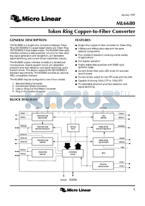 ML6680 datasheet - Token Ring Copper-to-Fiber Converter