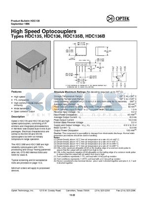 HDC136 datasheet - High Speed Optocouplers