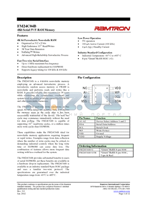 FM24C04B-G datasheet - 4Kb Serial 5V F-RAM Memory