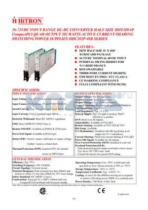 HDC202P-48B datasheet - 36-72VDC INPUT RANGE DC-DC CONVERTER HALF SIZE HOT-SWAP CompactPCI QUAD OUTPUT 202 WATTS ACTIVE CURRENT SHARING SWITCHING POWER SUPPLIES