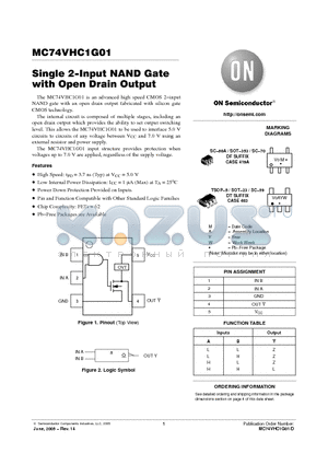 MC74VHC1G01 datasheet - 2-Input NAND Gate with Open Drain Output