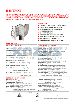 HDC250P-48B-490O datasheet - 36-72VDC INPUT RANGE DC-DC CONVERTER HOT-SWAP CompactPCI QUAD OUTPUT 250 WATTS ACTIVE CURRENT SHARING SWITCHING POWER SUPPLIES