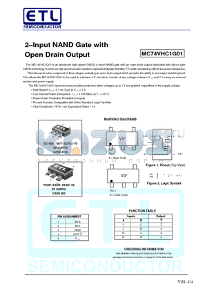 MC74VHC1G01DTT1 datasheet - 2-Input NAND Gate with Open Drain Output