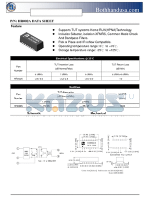 HR002A datasheet - HOME PHONE NETWORKING BANDPASS FILTER