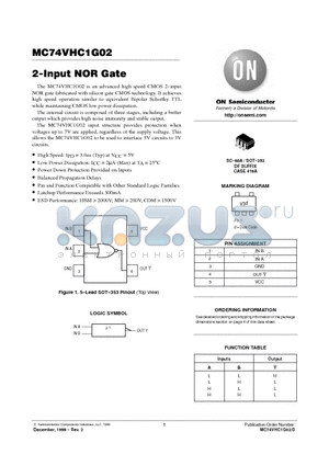 MC74VHC1G02 datasheet - SINGLE 2-INPUT NOR GATE