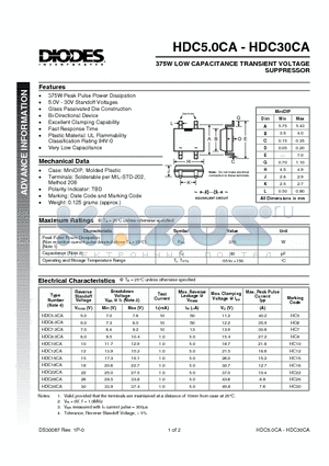 HDC8.0CA datasheet - 375W LOW CAPACITANCE TRANSIENT VOLTAGE SUPPRESSOR