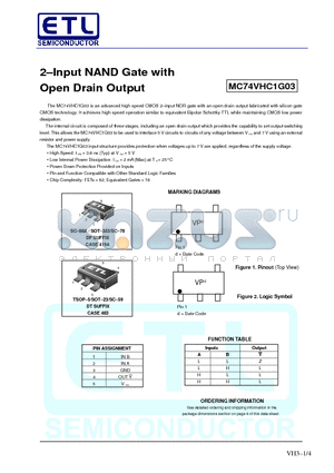 MC74VHC1G03 datasheet - 2-Input NAND Gate with Open Drain Output