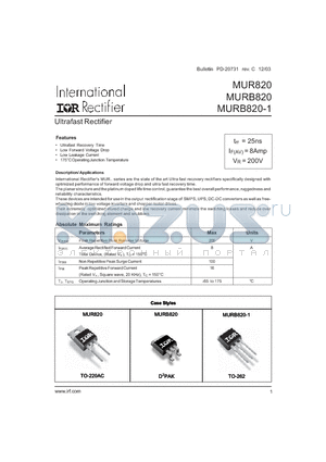 MURB820 datasheet - Ultrafast Rectifier