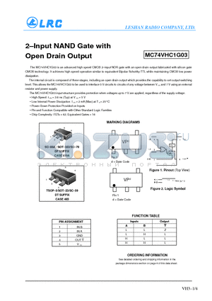 MC74VHC1G03DTT1 datasheet - 2-Input NAND Gate with Open Drain Output