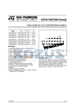 GS100T300-15 datasheet - 70W/100W DC-DC CONVERTERS FAMILY