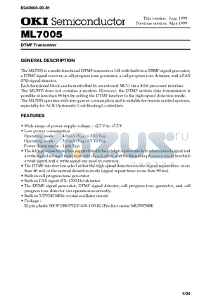 ML7005 datasheet - DTMF Transceiver