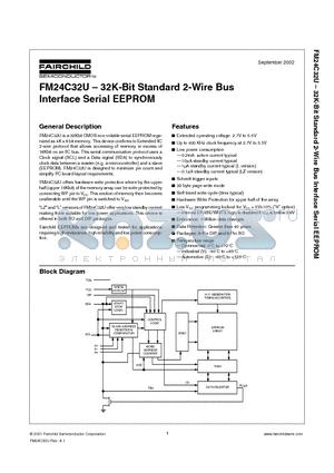 FM24C32 datasheet - 32K-Bit Standard 2-Wire Bus Interface Serial EEPROM