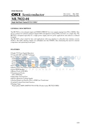 ML7022 datasheet - Single Rail Dual Channel PCM CODEC