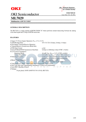 ML7029 datasheet - Multifunction ADPCM CODEC