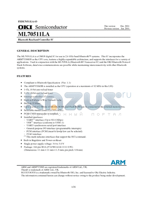 ML70511LA datasheet - Bluetooth Baseband Controller IC