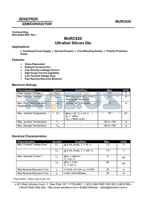 MURC620 datasheet - MURC620 Ultrafast Silicon Die