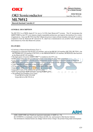 ML70512 datasheet - Bluetooth Baseband Controller IC