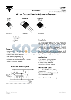 GS1084 datasheet - 5A Low Dropout Positive Adjustable Regulator