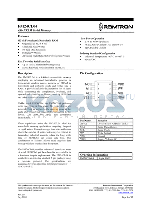 FM24CL04-S datasheet - 4Kb FRAM Serial Memory