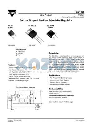 GS1085CE2.5 datasheet - 3A Low Dropout Positive Adjustable Regulator