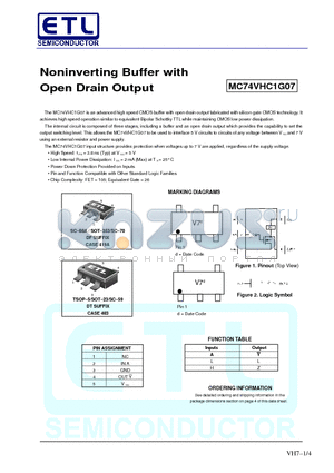 MC74VHC1G07DFT2 datasheet - Noninverting Buffer with Open Drain Output
