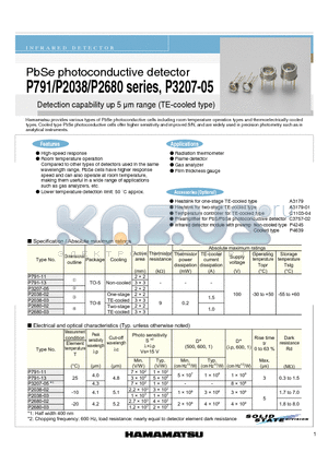 P2038-02 datasheet - PbSe photoconductive detector