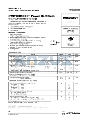 MURD620CT datasheet - ULTRAFAST RECTIFIERS 6 AMPERES 200 VOLTS