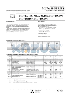 ML725C19F datasheet - MITSUBISHI LASER DIODES 1310nm InGaAsP FP LASER DIODES