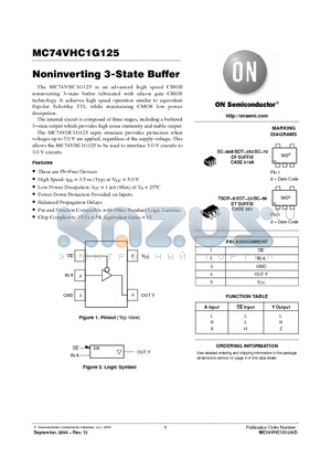 MC74VHC1G125DFT2 datasheet - Noninverting 3-State Buffer