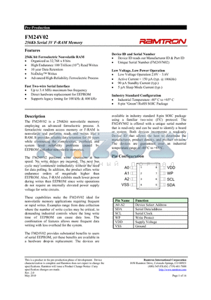 FM24V02_10 datasheet - 256Kb Serial 3V F-RAM Memory