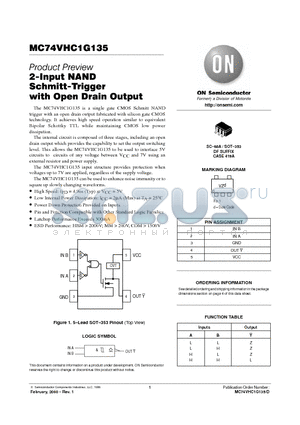 MC74VHC1G135 datasheet - 2-Input NAND Schmitt-Trigger with Open Drain Output