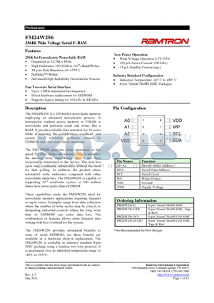 FM24W256-EG datasheet - 256Kb Wide Voltage Serial F-RAM