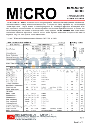 ML78L00-FBE datasheet - 3-TERMINAL POSITIVE VOLTAGE REGULATOR