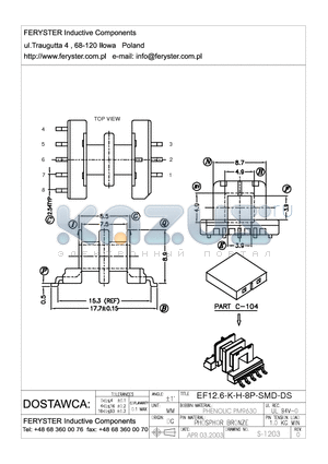 EF12.6-K-H-8P-SMD-DS datasheet - COIL FORMER