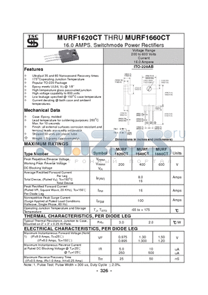 MURF1640CT datasheet - 16.0 AMPS. Switchmode Power Rectifiers