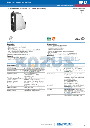 EF12.ABTWF150C0.1110.01 datasheet - IEC Appliance Inlet C20 with Filter, Circuit Breaker TA45 (recessed)