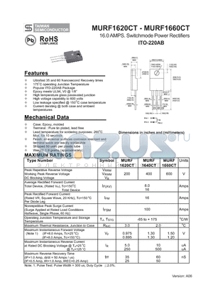 MURF1640CT datasheet - 16.0 AMPS. Switchmode Power Rectifiers