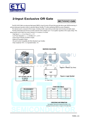 MC74VHC1G86 datasheet - 2-Input Exclusive OR Gate