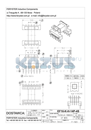 EF16-K-H-14P-4S datasheet - COIL FORMER