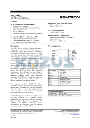 FM25040A-S datasheet - 4Kb FRAM Serial Memory