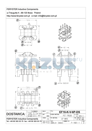 EF16-K-V-6P-DS datasheet - COIL FORMER