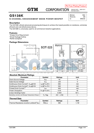 GS138K datasheet - N-CHANNEL ENHANCEMENT MODE POWER MOSFET