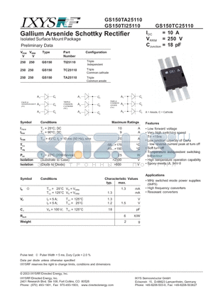 GS150TA25110 datasheet - Gallium Arsenide Schottky Rectifier