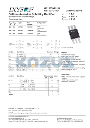GS150TC25104 datasheet - Gallium Arsenide Schottky Rectifier