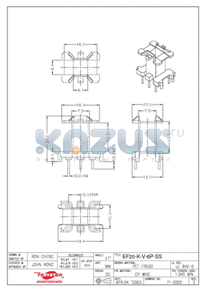 EF20-K-V-6P-SS datasheet - EFD Bobbin