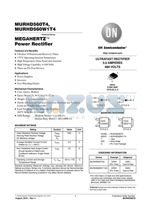 MURHD560T4 datasheet - MEGAHERTZ Power Rectifier