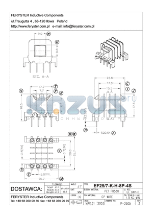 EF25-7-K-H-8P-4S datasheet - COIL FORMER