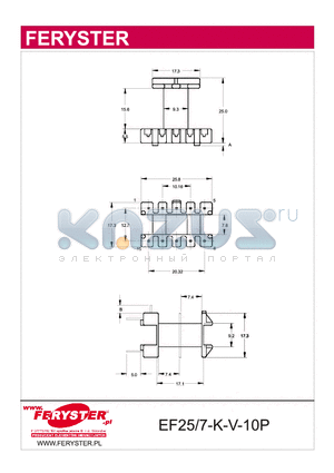 EF25-7-K-V-10P datasheet - COIL FORMER